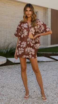 Abilene Wrap Skirt - Brown Daylillies