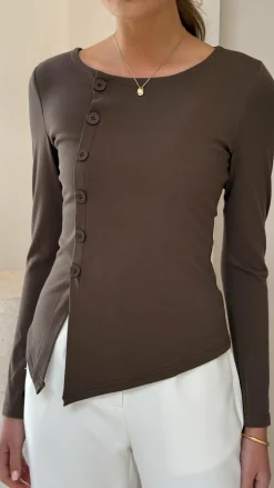 Addison Long Sleeve Top - Brown