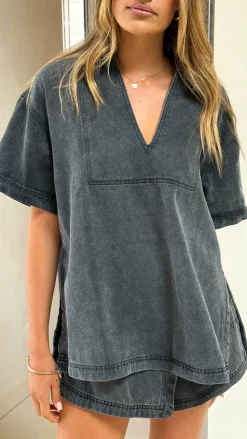 Alaina Oversized Shirt - Black Denim