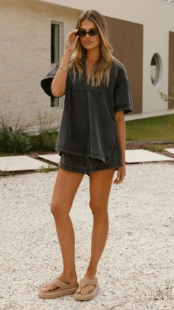 Alaina Oversized Shirt - Black Denim