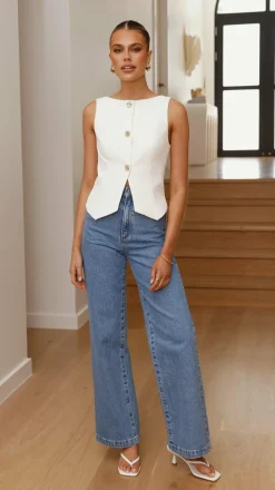 Alexis Button Up Vest - White