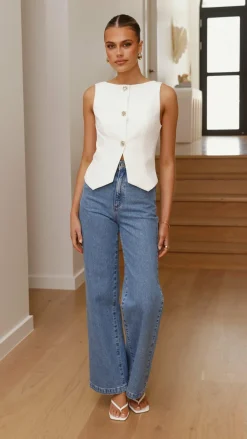 Alexis Button Up Vest - White