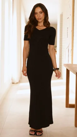 Aliyah Knit Maxi Dress - Black