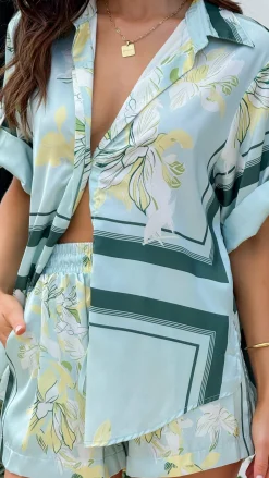 Alma Shorts - Aqua/Yellow Print