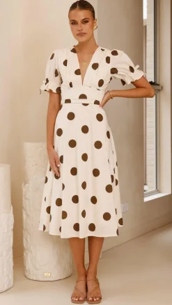 Alondra Midi Dress - White/Camel