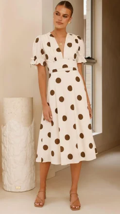 Alondra Midi Dress - White/Camel