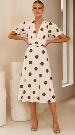 Alondra Midi Dress - White/Camel