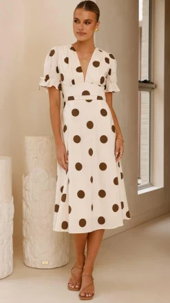 Alondra Midi Dress - White/Camel