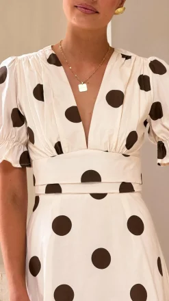 Alondra Midi Dress - White/Camel