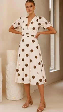 Alondra Midi Dress - White/Camel