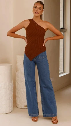 Alyssia One Shoulder Top - Chocolate