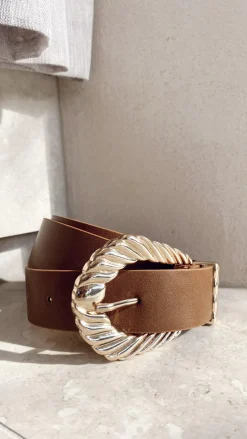 Amelie Twist Buckle Belt - Brown/Gold