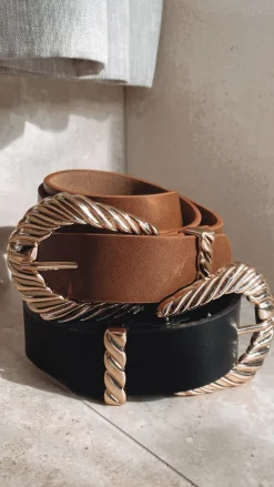 Amelie Twist Buckle Belt - Brown/Gold