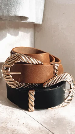 Amelie Twist Buckle Belt - Brown/Gold