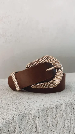 Amelie Twist Buckle Belt - Brown/Gold