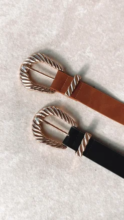 Amelie Twist Buckle Belt - Brown/Gold
