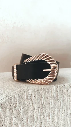 Amelie Twist Buckle Belt - Black/Gold