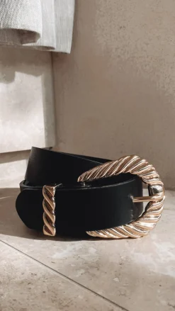 Amelie Twist Buckle Belt - Black/Gold