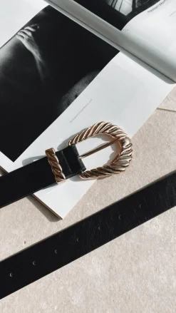 Amelie Twist Buckle Belt - Black/Gold