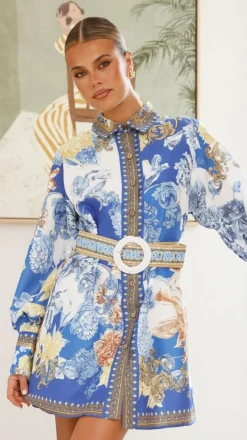 Annika Long Sleeve Mini Dress - Blue Doll