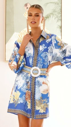 Annika Long Sleeve Mini Dress - Blue Doll