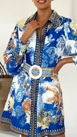 Annika Long Sleeve Mini Dress - Blue Doll