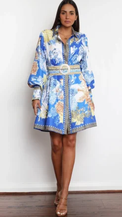 Annika Long Sleeve Mini Dress - Blue Doll