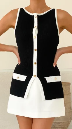 Antoinette Button Up Vest - Black/White