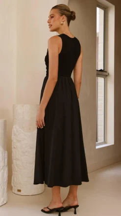 Aria Sleeveless Midi Dress - Black