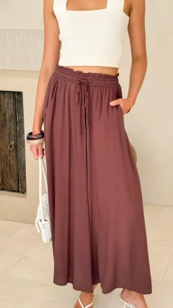 Aria Wide Leg Pants - Chocolate