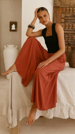 Aria Wide Leg Pants - Terracotta