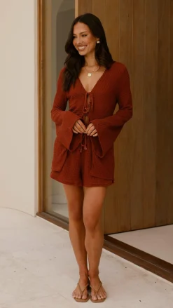 Ava Long Sleeve Top - Rust