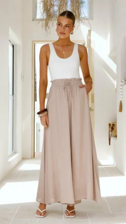 Avery Wide Leg Pants - Beige
