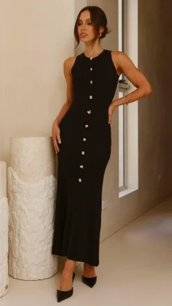 Aylah Knit Midi Dress - Black