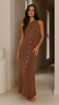 Aylah Knit Midi Dress - Brown