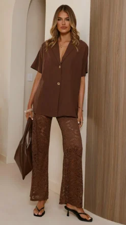 Azura Shirt And Pants Set - Brown