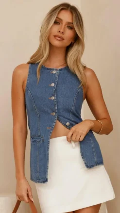 Bailey Button Up Vest - Dark Denim