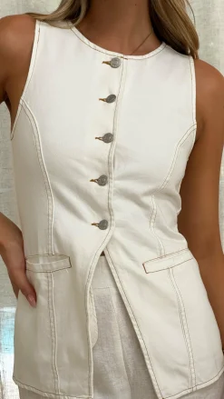 Bailey Button Up Vest - White Denim