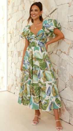 Balthazar Maxi Dress - Green / Blue Print