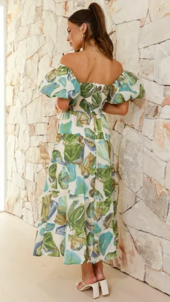 Balthazar Maxi Dress - Green / Blue Print