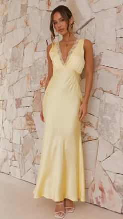 Basiano Maxi Dress - Yellow / Lace
