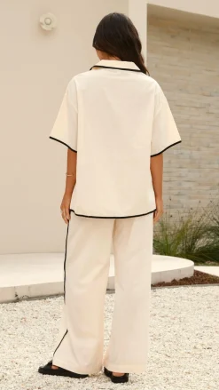 Basima Tie Shirt - Beige / Black