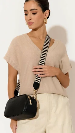 Bella Striped Webbing Camera Bag - Black