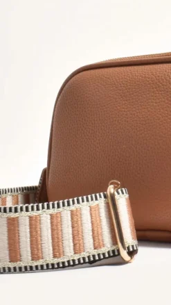 Bella Striped Webbing Camera Bag - Tan