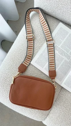 Bella Striped Webbing Camera Bag - Tan