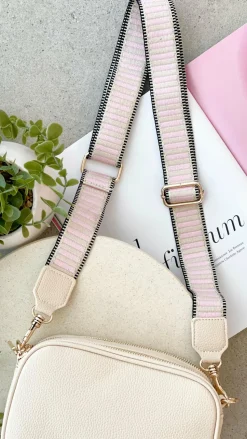 Bella Striped Webbing Camera Bag - Cream / Pink
