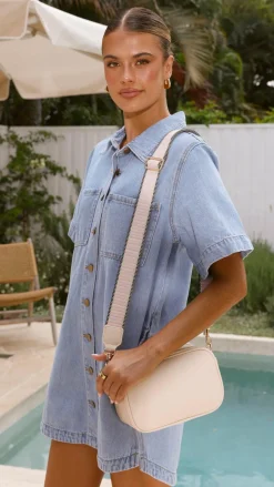 Bella Striped Webbing Camera Bag - Cream / Pink