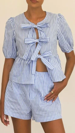 Belle Tie Front Shirt - Blue Check