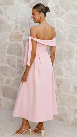 Bentley Off Shoulder Midi Dress - Pink