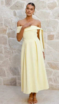 Bentley Off Shoulder Midi Dress - Lemon